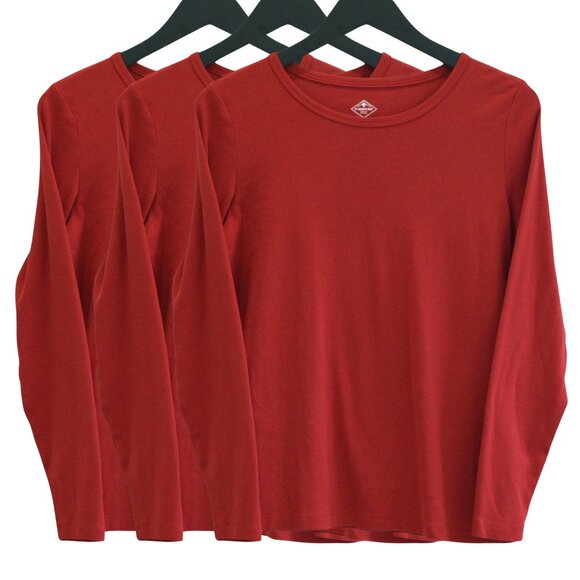 St Johns Bay Long Sleeve Shirts Womens M Lot 3 Red 100 Cotton Knit Top Tee Xmas - Picture 1 of 6